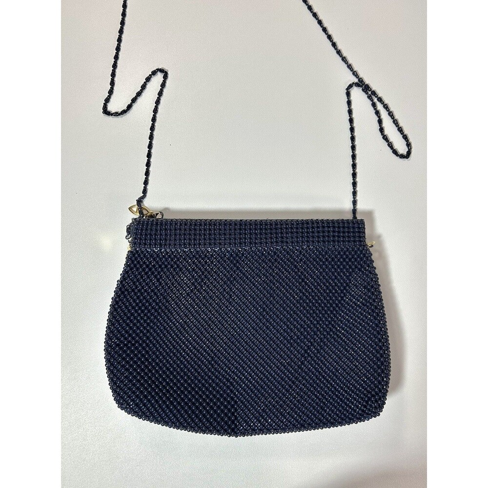 Vtg Bags By Marlo Blue Beaded Evening Clutch Bag Gold Tone Zip Shoulder Purse